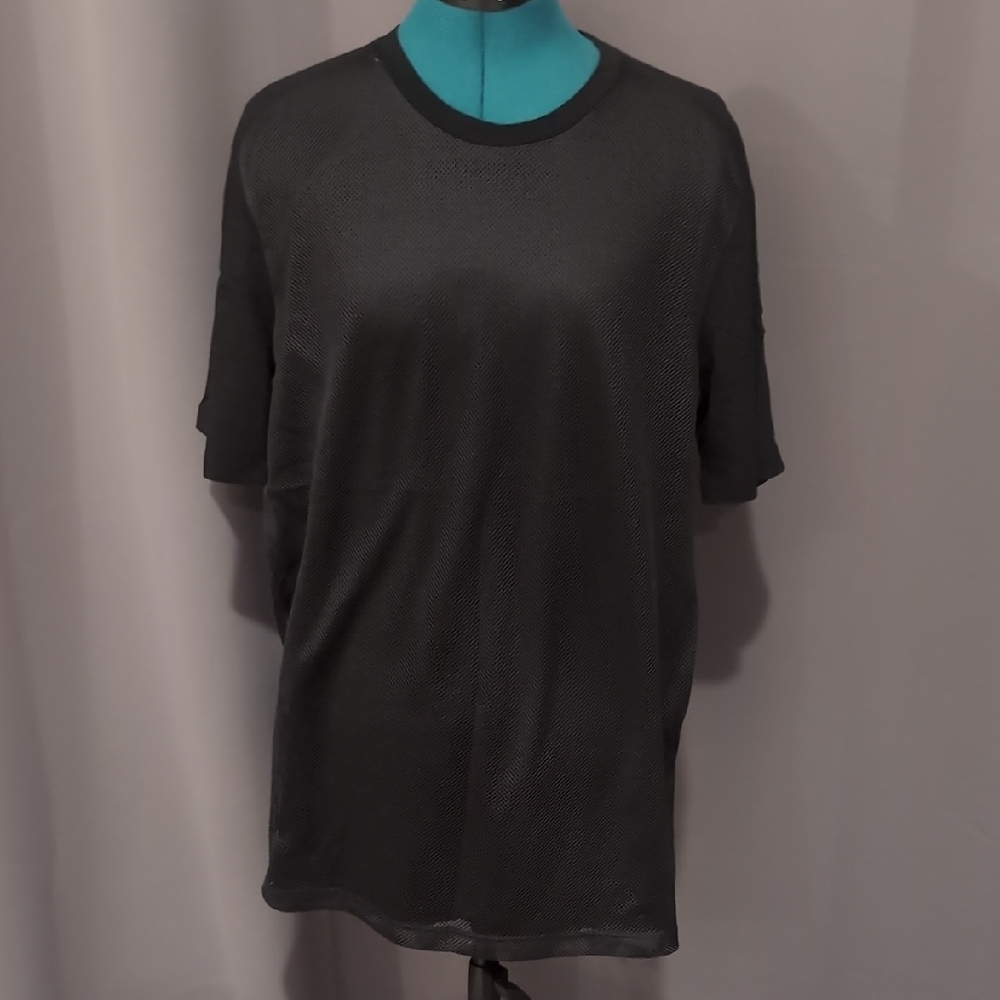 HUGO Black Mesh Overlay Short Sleeve Tee